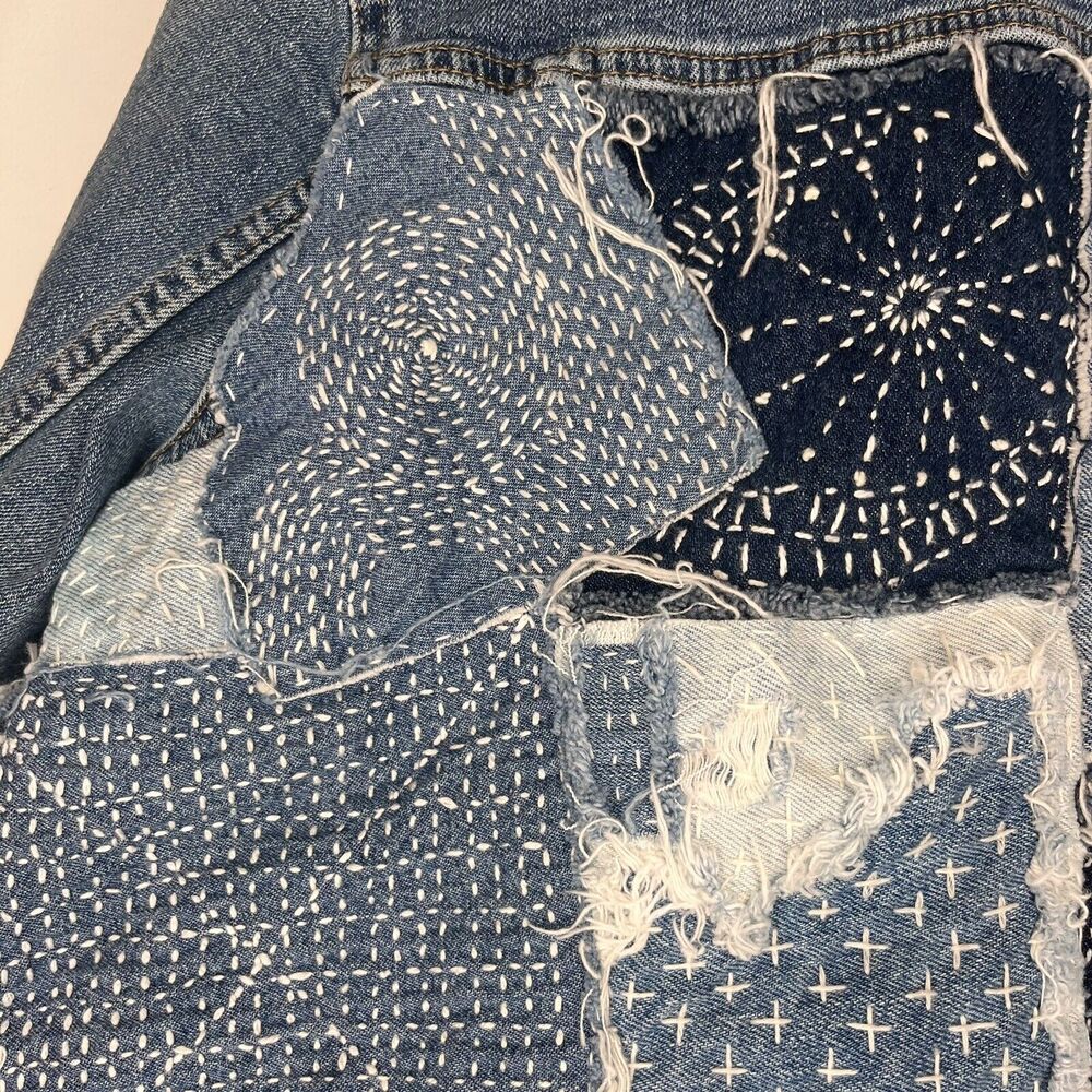 Hand Embroidered Patchwork Collage Gap Medium Was… - image 8